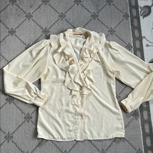 Alexane Paris Vintage Chic Cream Ruffled Blouse for Women